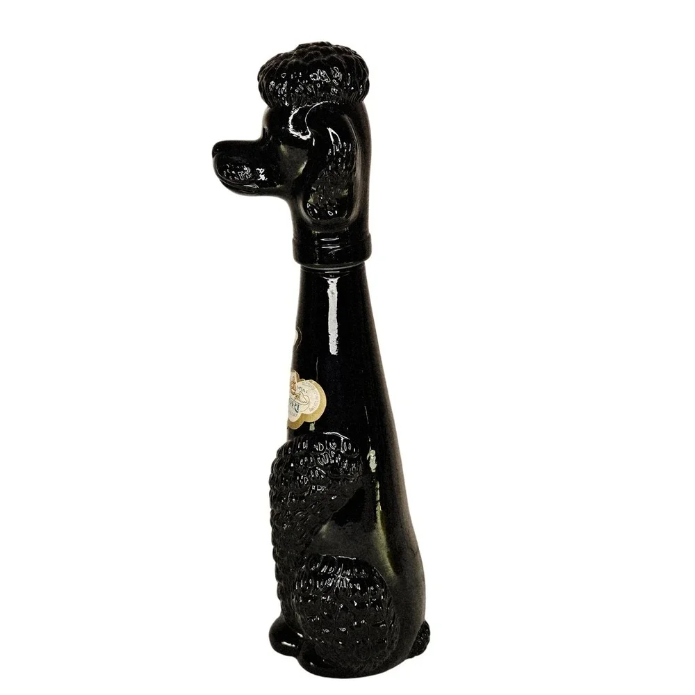 Vtg 1971 Black Glass Sitting Poodle Dog‎ Wine Decanter Bottle Detroit MI Italy